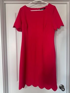 Glamour Bright Pink Scallop-Hem Midi Dress